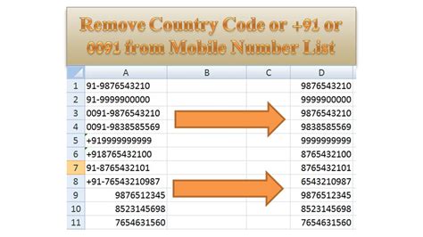 formula to remove 91 from mobile number in excel 2